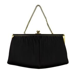 1950s Vintage Andé Black Evening Bag Clutch With Gold Strap Kiss-Lock Purse